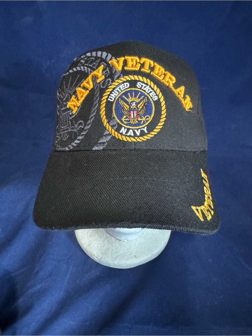 US Navy Veteran Hat Black Ball Cap 100% Acrylic